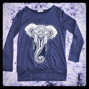 Noble U Charcoal Long Sleeve Top with Elephant